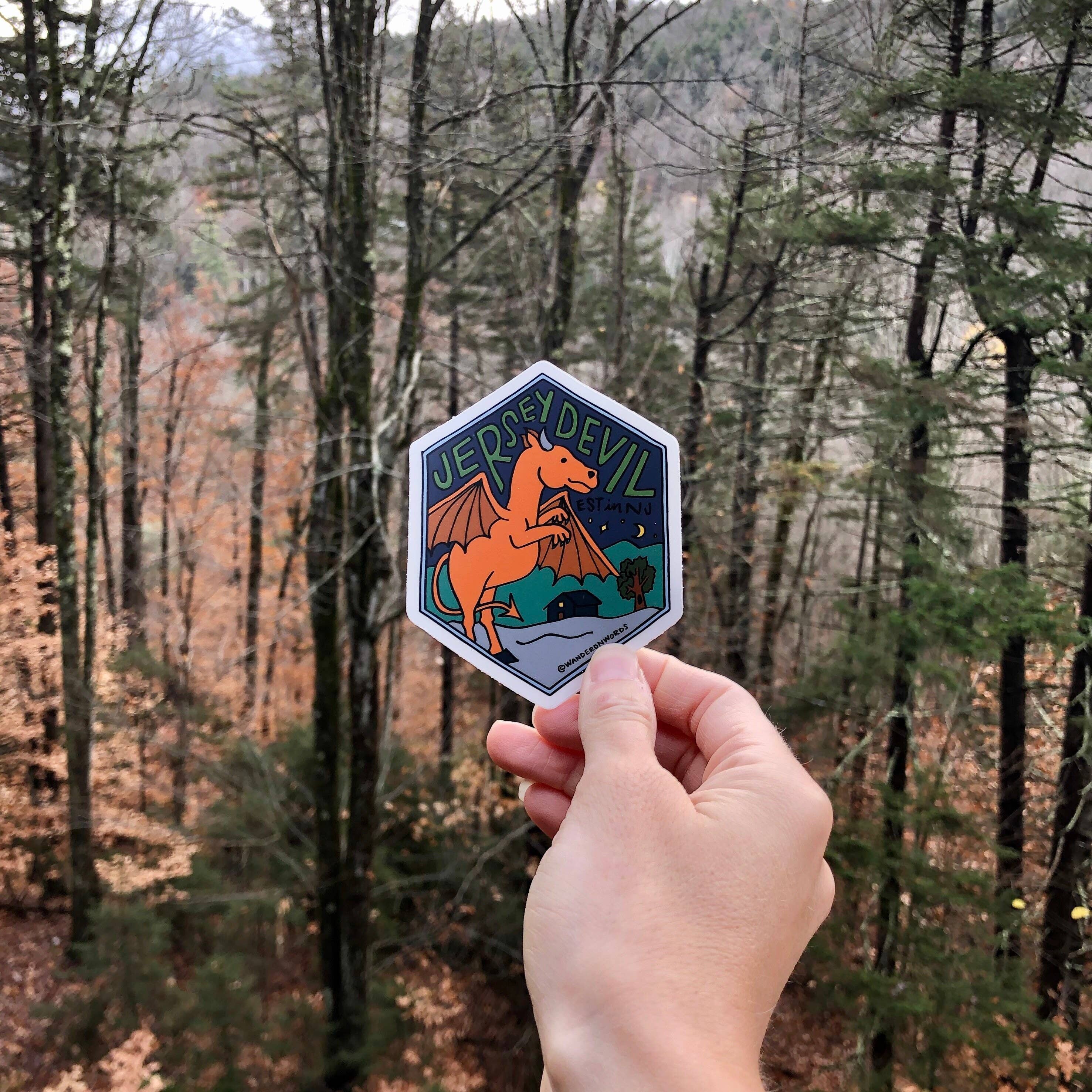 Wander On Words – Engroshandel Klistermærke – Håndbogstaverne Jersey Devil Sticker, New Jersey Sticker3