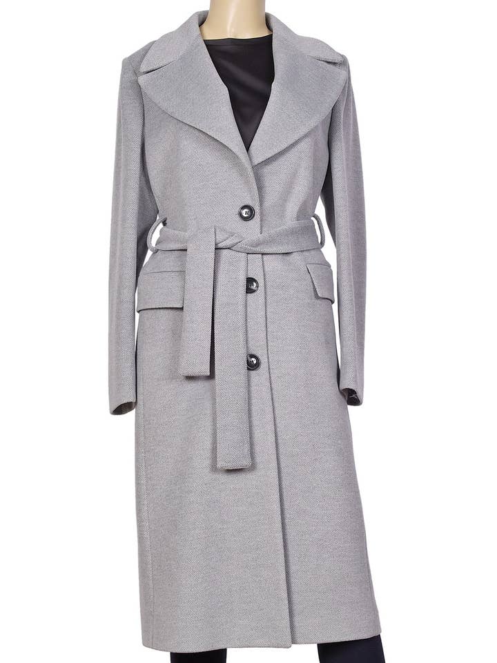 Bred enradet frakke med bælte - Grå - Peony 922 for engroshandel hos FEDERICA ERRE