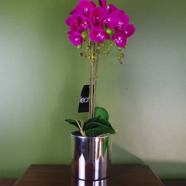 Leaf Design UK LTD - Wholesale Artificial Flowers - Artificial Orchid Large Dark Pink Silver 52cm Botanik