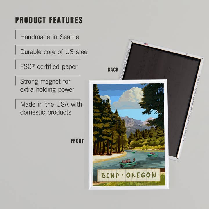 Lantern Press - Wholesale Magnet - MAGNET Bend, Oregon, River Rafting