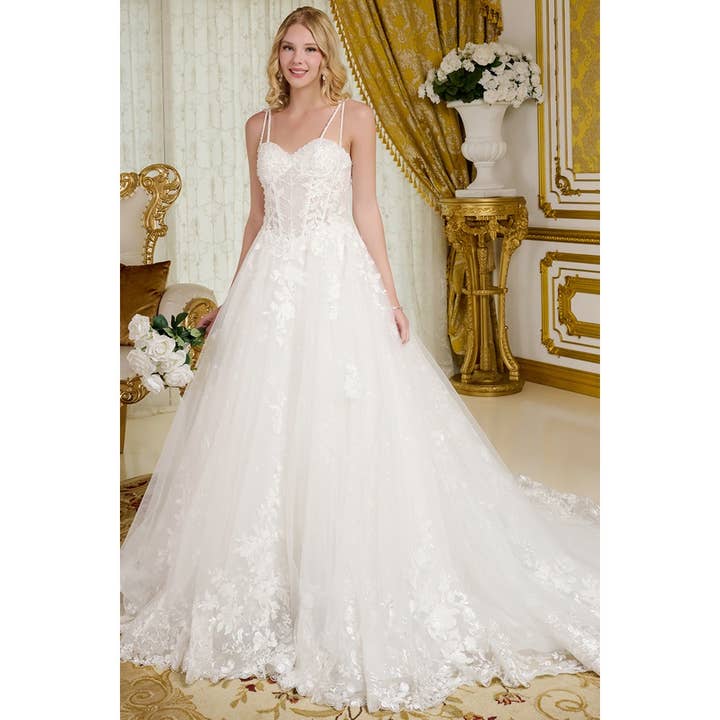 Doppelträger Herz-Ausschnitt A-Linie Brautkleid für den Großhandel von Babyfox Apparel