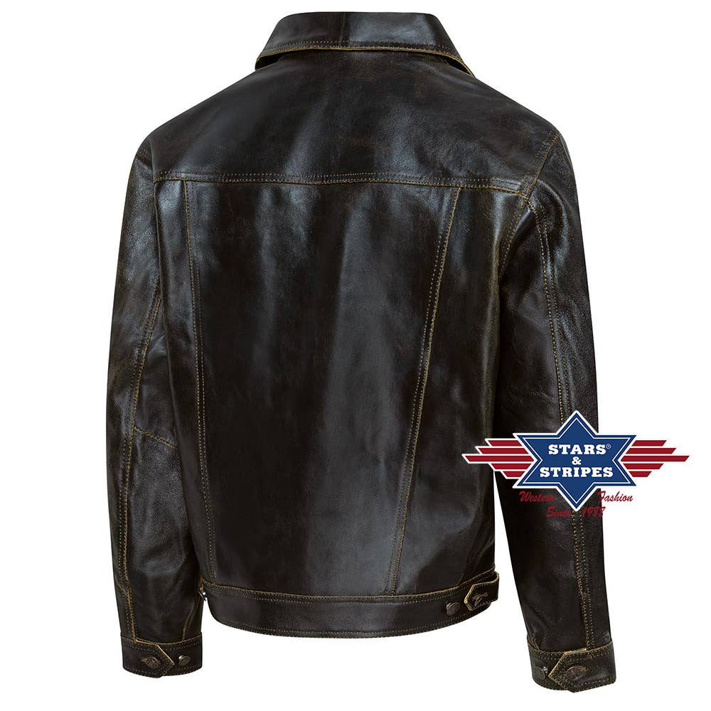 Stars & Stripes® - Vente Veste en cuir – homme - Veste en cuir robusta style western/biker Brando1