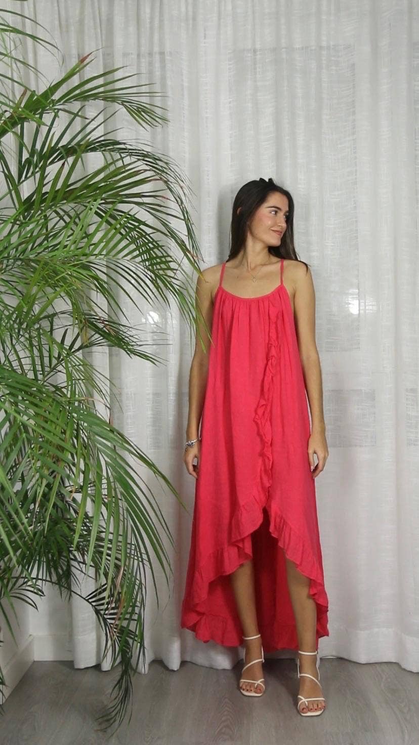 Linen & More - Wholesale Dress - Women's - REF 17621 DRESS WITH RUFFLE STRAP 100% LINEN8