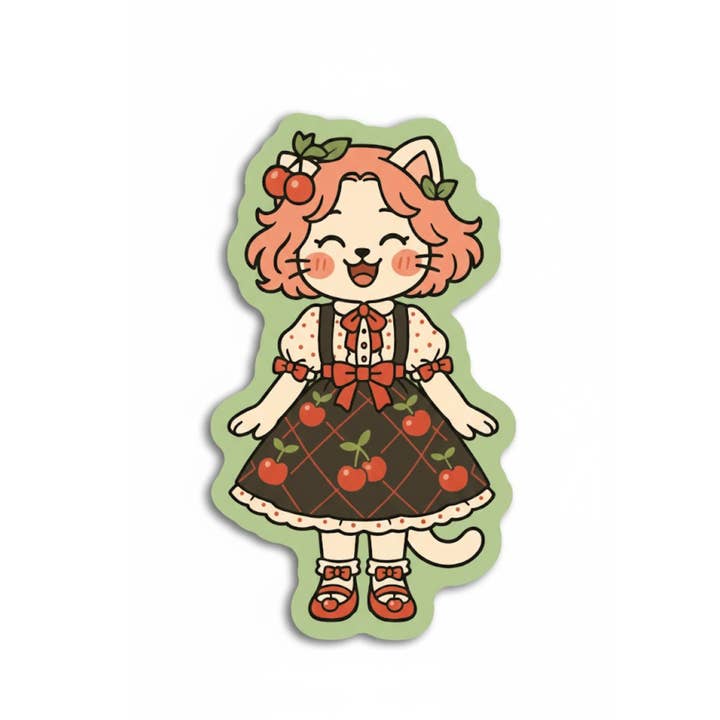 Autocollants texturés Chat cerise KoroKoroPoko aux cheveux roses pour la vente par the stkr store