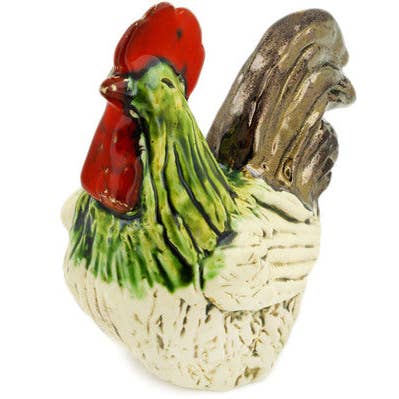 Figurine de coq 8" thème vert pour la vente par Polmedia Polish Pottery
