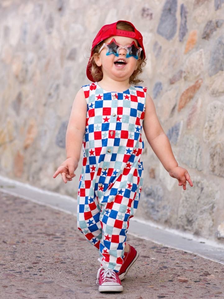 SIIX Collection - Wholesale Jumpsuit - Baby - Red, White & Blue Checkerboard / Organic Bay Jumpsuit (Baby)