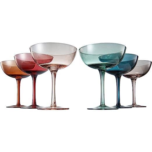 The Wine Savant / Khen Glassware - Wholesale Cocktail/Liquor Glass - Coupe Cocktail Glasses 7 oz | Set of 6 | Pastel Colored
