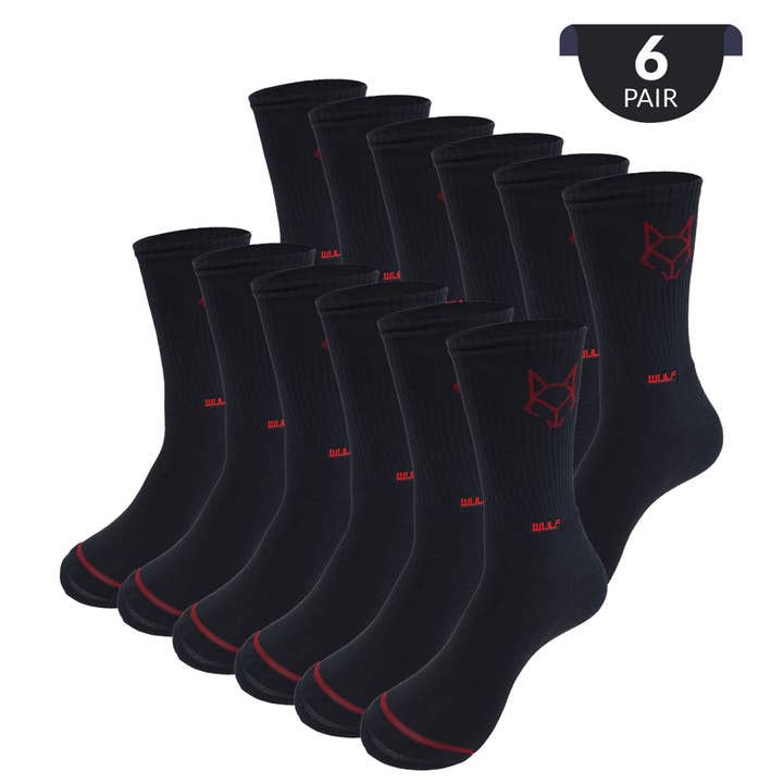 Lot de 6 chaussettes WULF Classic entièrement noires pour hommes pour la vente par WULF