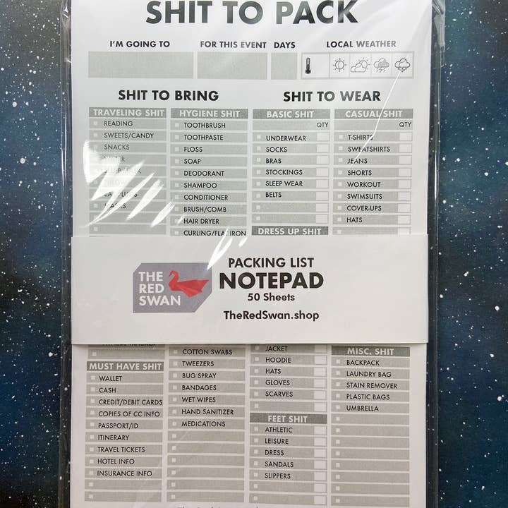 The Red Swan Shop - Wholesale Notepad - Stationery - Shit List - Pack List5