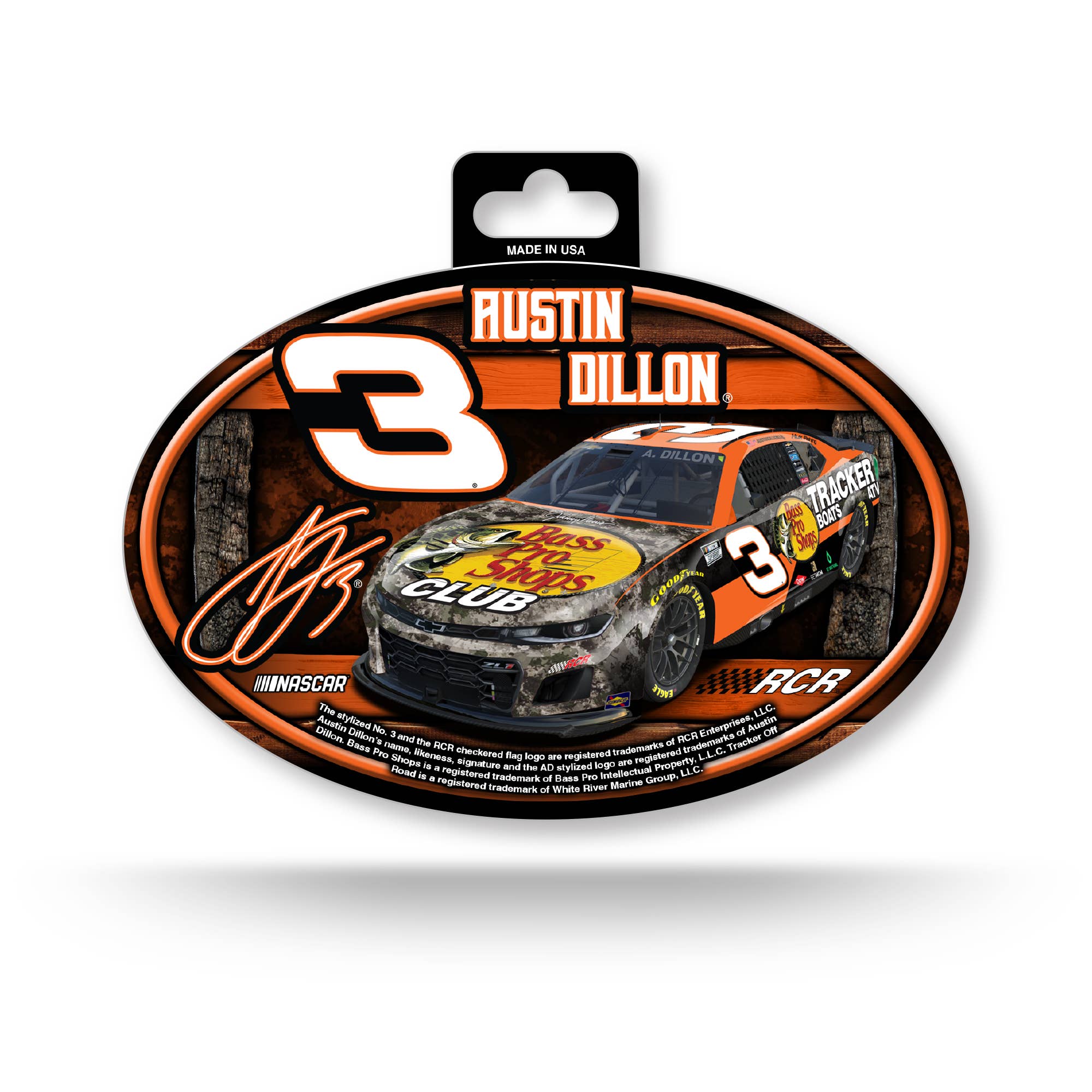 Rico Industries - Vente Autocollant - Autocollant ovale en couleur complète NASCAR Austin Dillon n° 3 20240