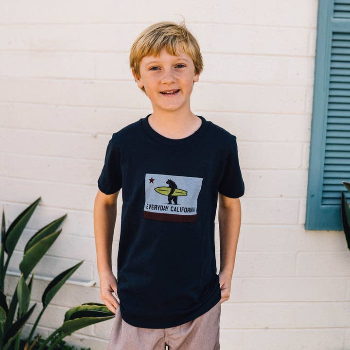 Charcoal El Joven Tee - Kid's California Surfing Bear Tee for wholesale on Faire1