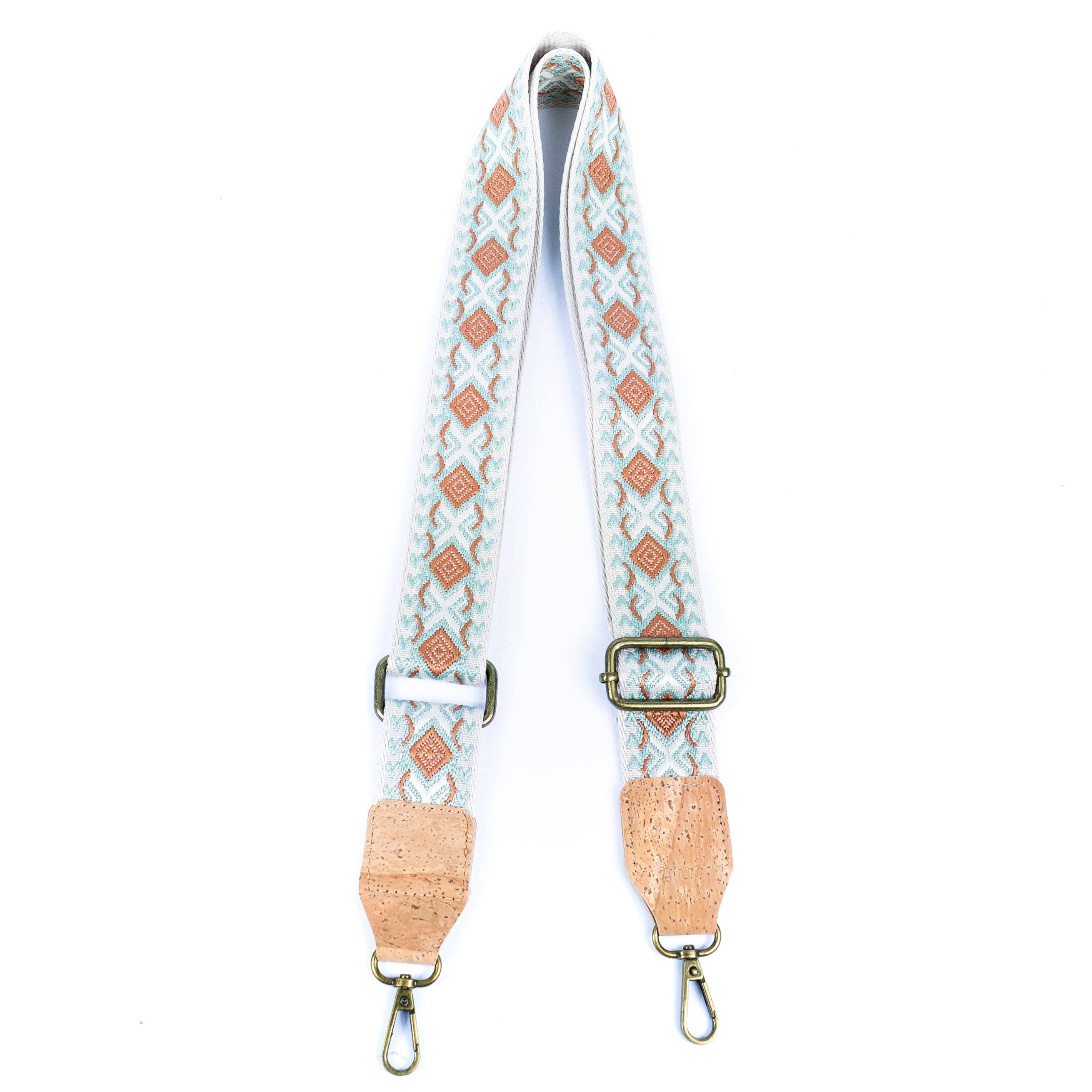 Meninas Bonitas Cork – wholesale Väskremmar – Dam – Bohemisk randig bärrem med kork och antik bronsdetalj L-10676