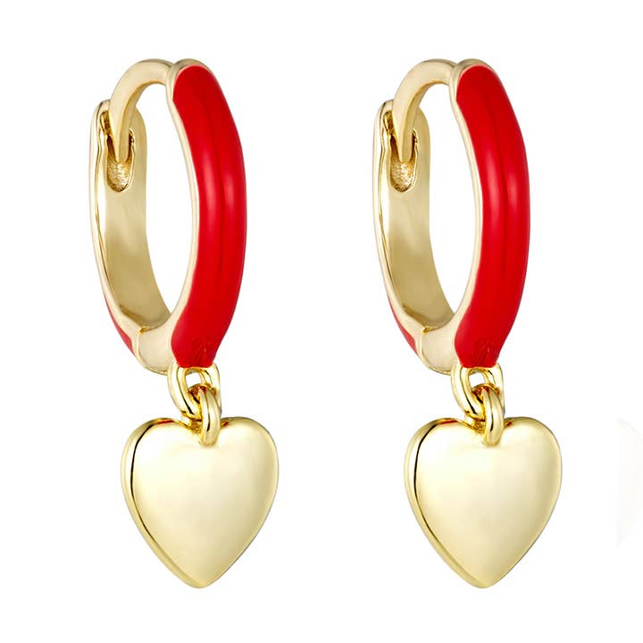 Guldpläterad Sterling Silver, Röd Emalj Hoop Örhänge för wholesale av Dlux Jewels