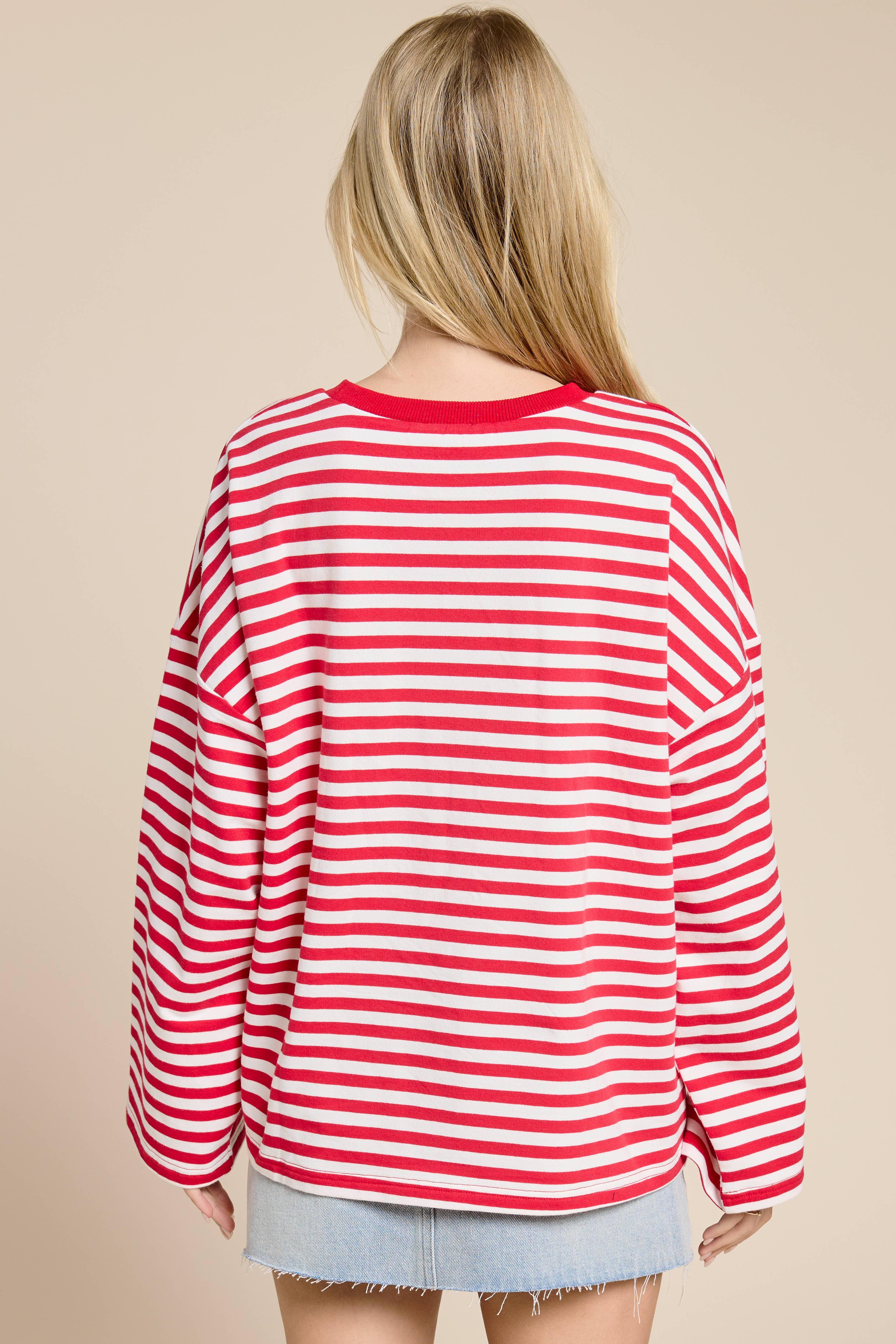 Mimosa - Wholesale Knit Top - Women's - Striped Terry Oversized Long Sleeve Top10