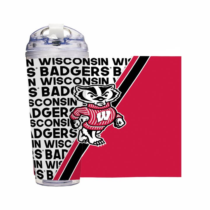 NCAA Wisconsin Badgers24oz Acrylic Tumbler with Hinged Lid for wholesale by Rico Industries