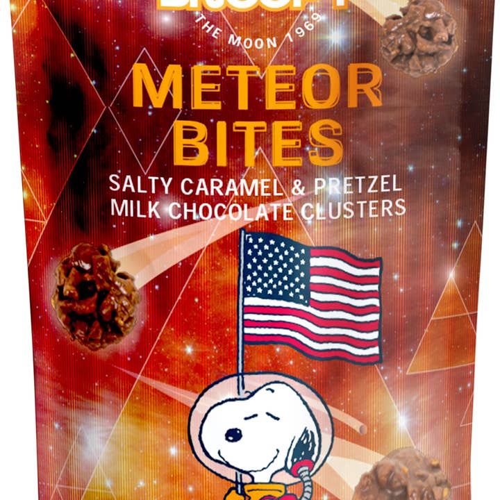 Space Peanuts Meteor Bites Chocolate, Pretzel, Caramel bag for wholesale by Astor Chocolate Corp.