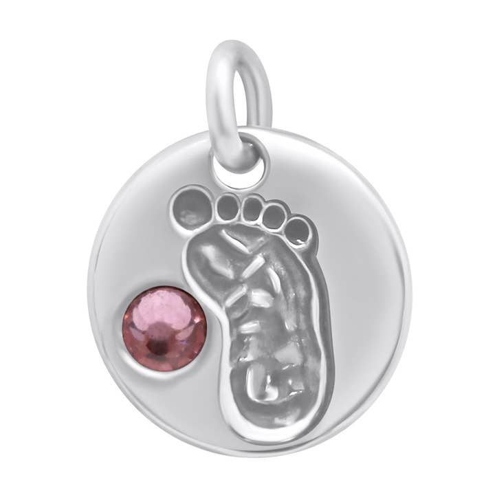 Sterling Silver Round Baby Foot BirthStone Pendant for wholesale by Atlanta Jewelers Supply