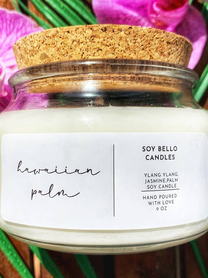 Hawaiian Palm- Soy Wax Candle 9 oz- Luxury Candle for wholesale by Soy Bello Candles