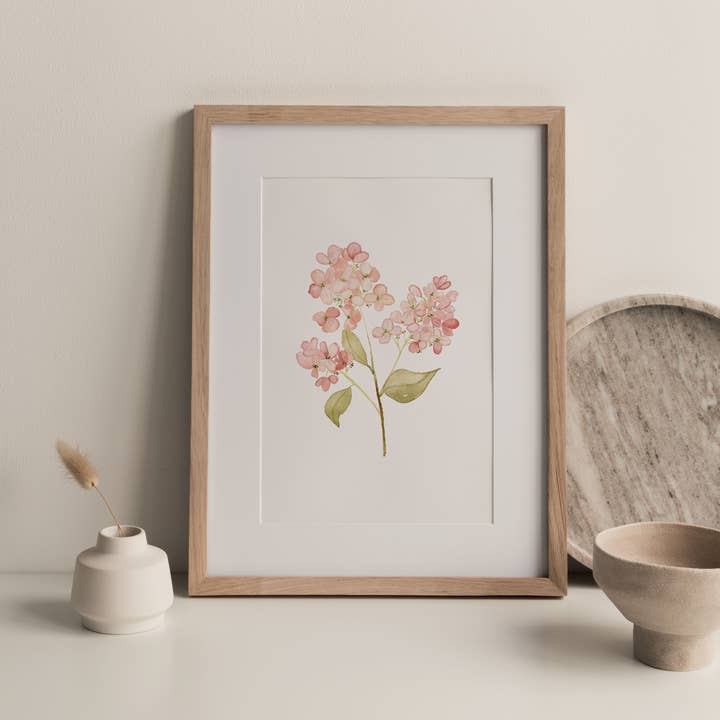Impression d'art aquarelle sur l'hortensia rose pour la vente par Farmcliff Studio