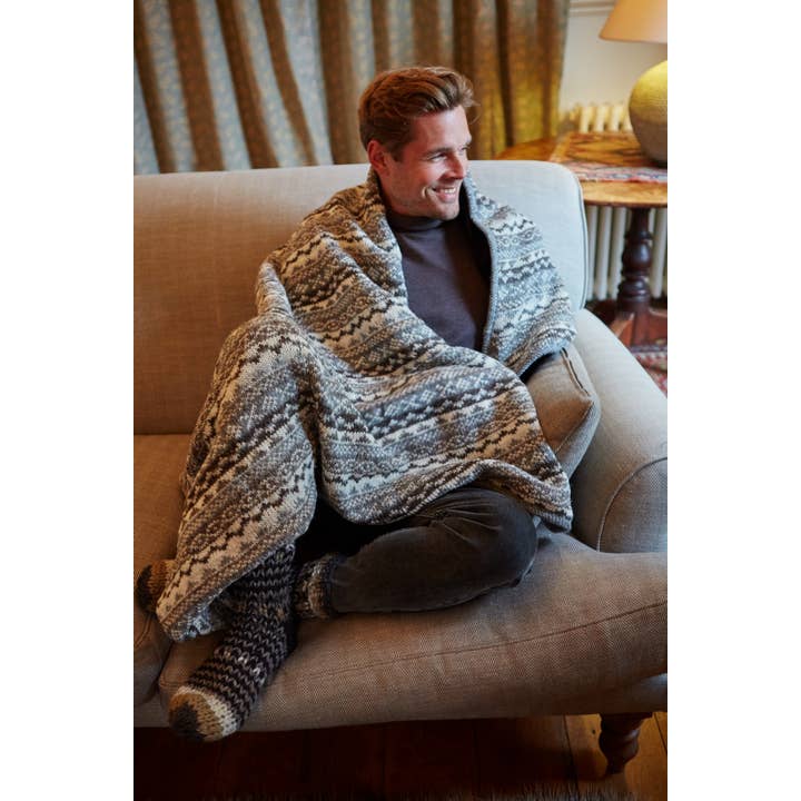 Naturel Couverture en tricot Fair Isle classique en laine naturelle Décoration intérieure en vente sur Faire4