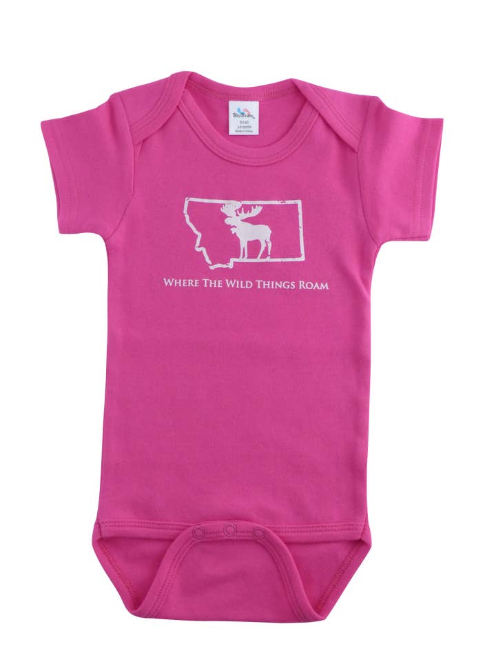 Onesie rosa com alce selvagem branco por atacado de Montana Tees