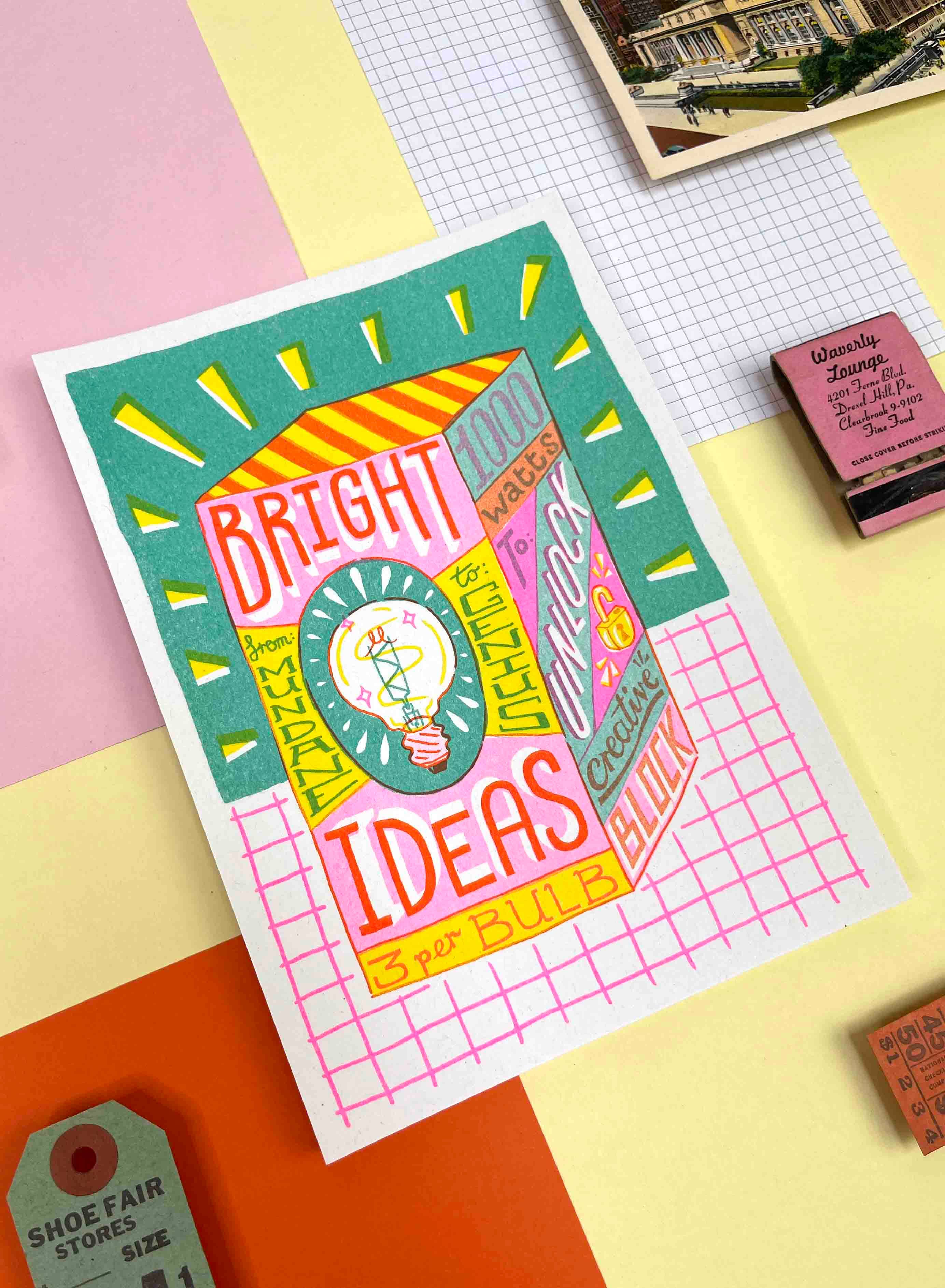Jacqueline Colley - Wholesale Art Print - A5 Bright Ideas Risograph Print1