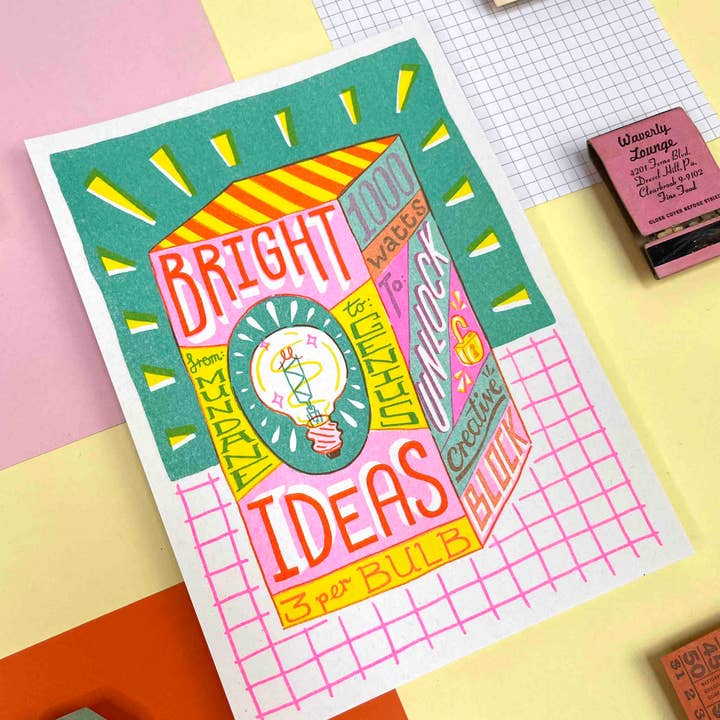 Jacqueline Colley - Wholesale Art Print - A5 Bright Ideas Risograph Print1