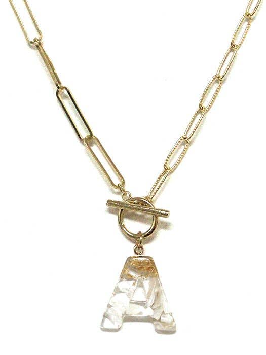 MiMi Wholesale - Wholesale Pendant/Charm Necklace - KN8165 Assorted 16 Piece Gold Acrylic Initial Toggle Chain Necklace Pack1