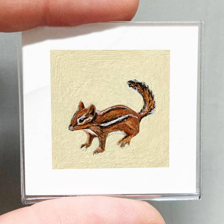 Mini 1" Chipmunk Animal Tiny Watercolor Framed Art Print for wholesale by Mick's Art Goods