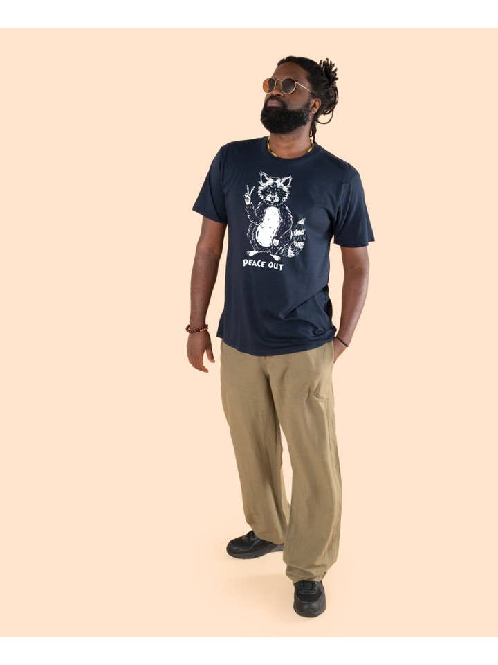 Soul Flower - Wholesale Screen Printed T-Shirt - Unisex - Peace Out Raccoon Organic T-Shirt - Unisex