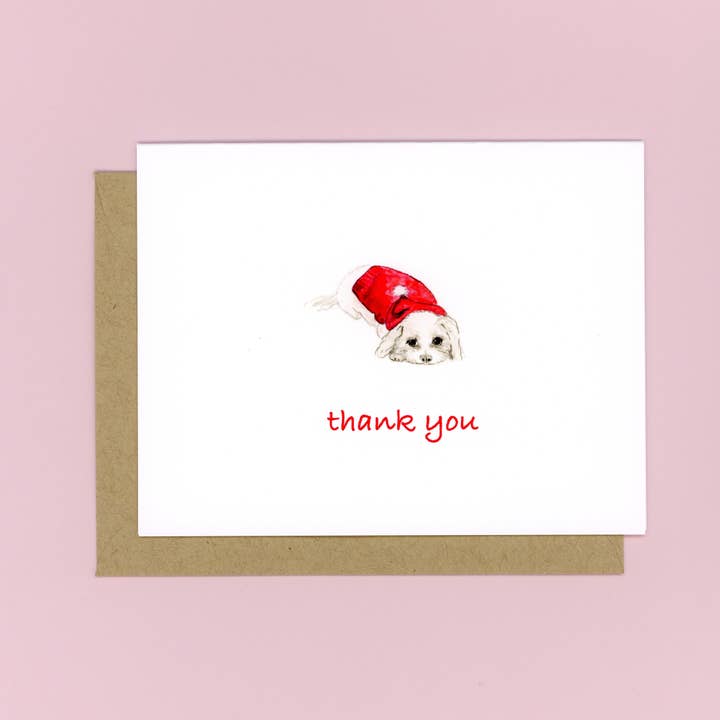 Lot de 8 notes de remerciement en boîte - chiot avec chandail rouge pour la vente par Flower Bird Art Studio