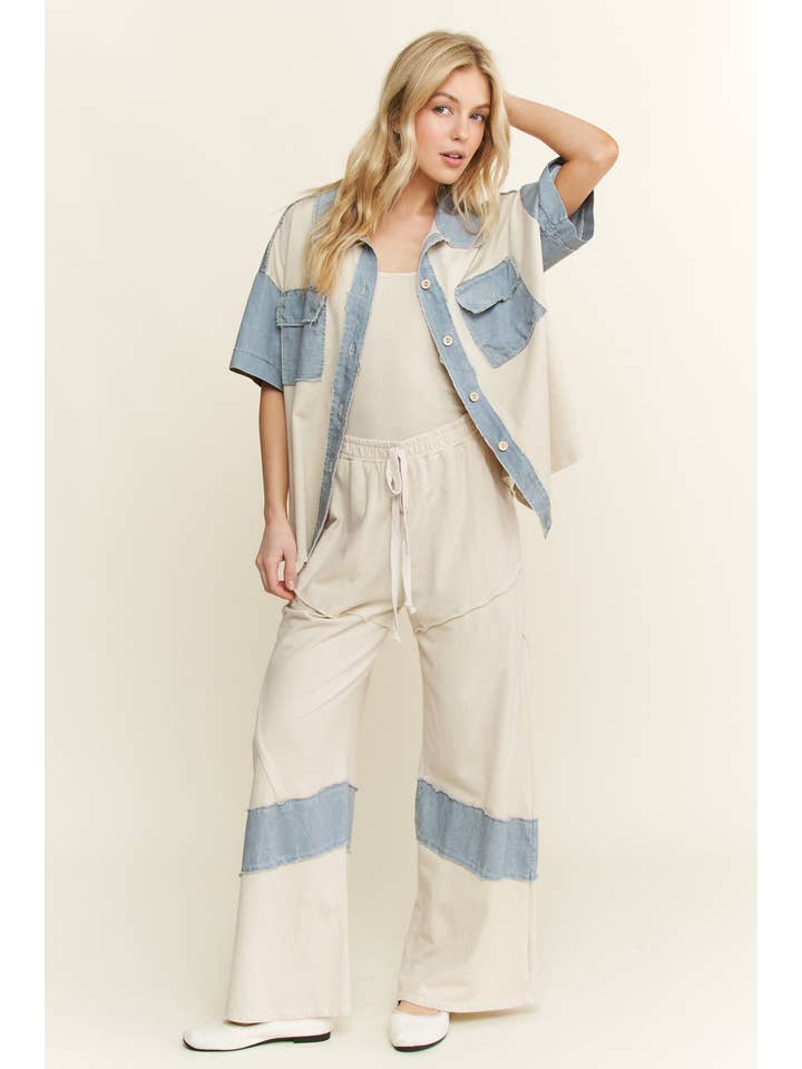 J.Her - Vendita all'ingrosso Giacca a camicia - Donna - Shacket con toppa sul retro a fiori lavato minerale HT646610