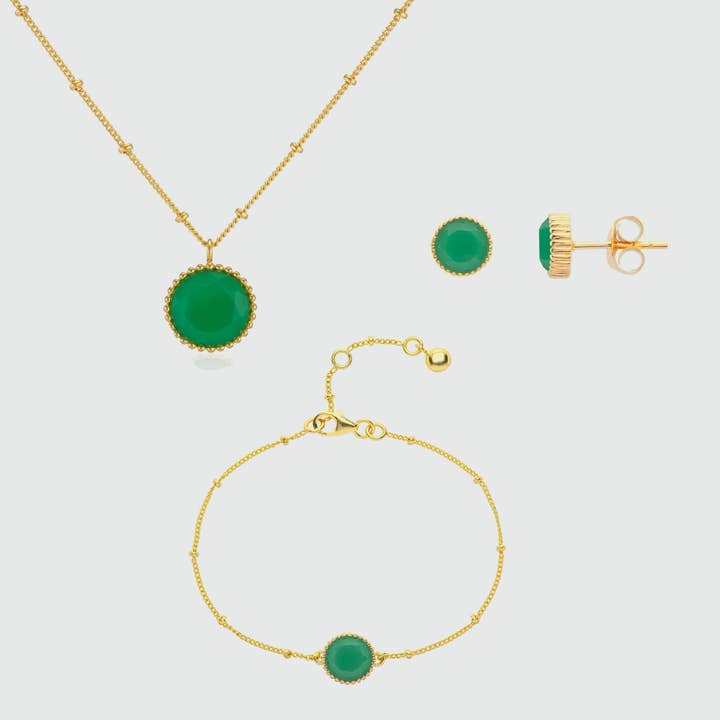 Barcelona May Birthstone Chrysoprase & Gold Vermeil Jewellery Set for wholesale by Auree Jewellery