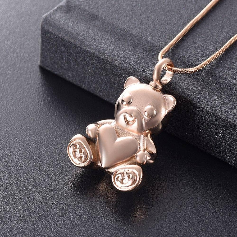 Cherished Emblems - Wholesale Pendant/Charm Necklace - Cute Teddy Bear With Heart Cremation Urn Necklace24