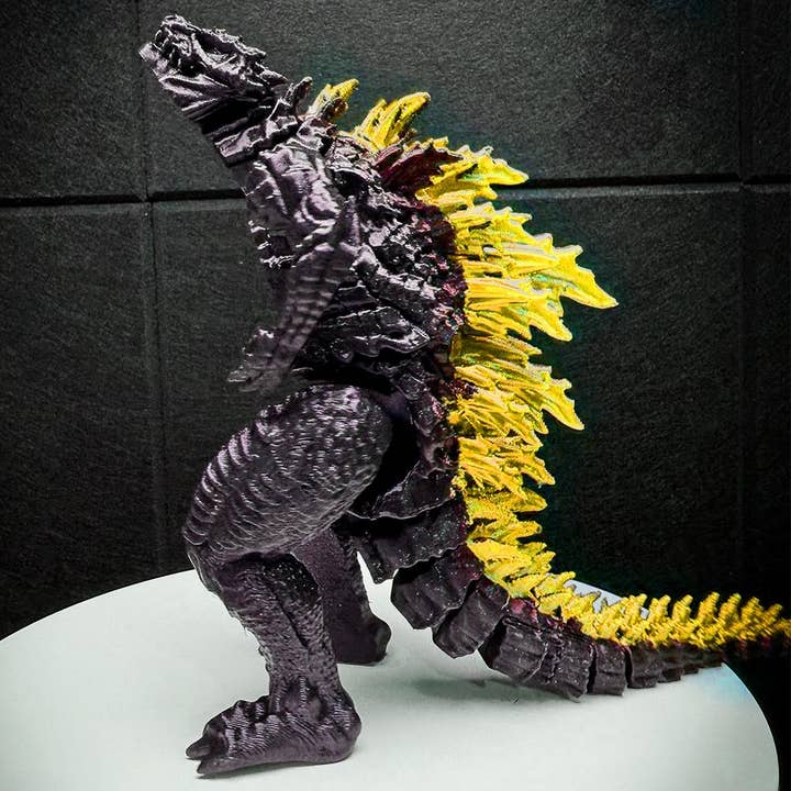 Vollständig artikulierte Godzilla-Figur, angetriebenes, goldfarbenes, bewegliches Kaiju-Spielzeug für den Großhandel von August Art House
