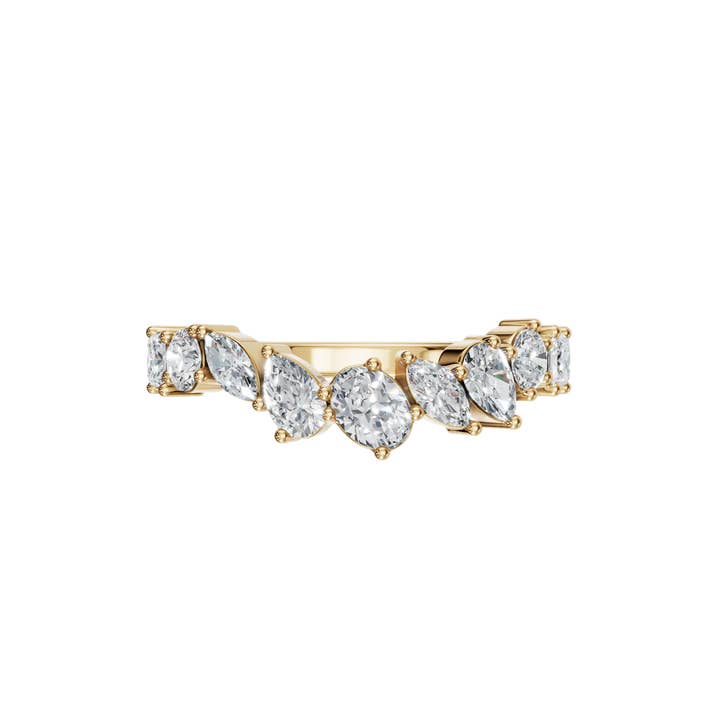 14K Gold Diamond Curved Ring, Stackable Ring for wholesale by PureYou Jewelry