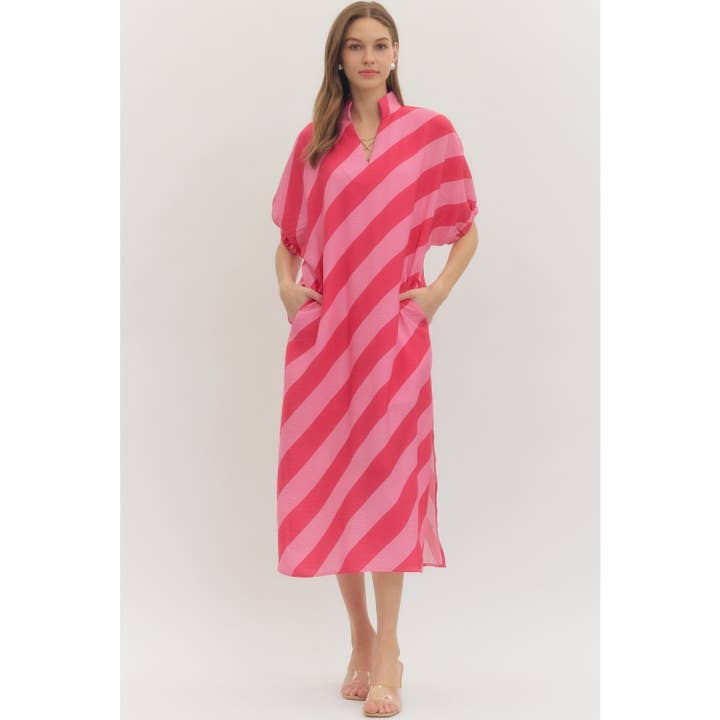 Midi-jurk met dolmanmouwen en een diagonale streep. voor wholesale door STYLE USA