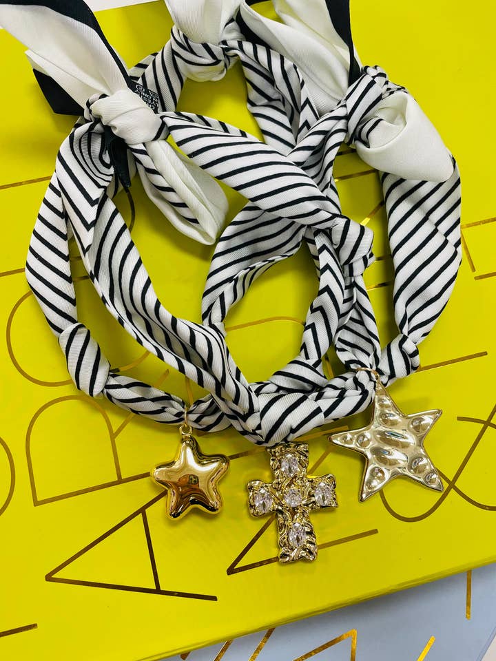 White Stripe Scarf Necklace for wholesale by Taylor Shaye Designs