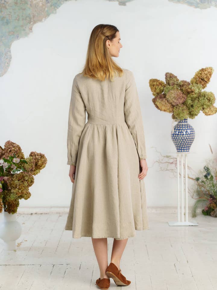 Night Garden Classic – Midi Linen Dress with Peter Pan Collar for wholesale on Faire34