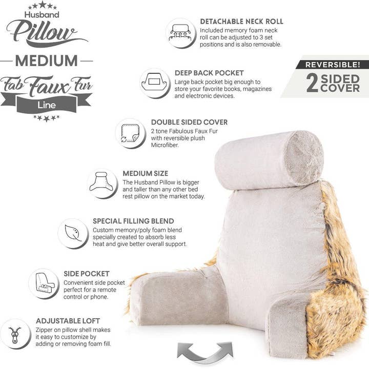 Cuscino Schienale Medio - Pelliccia Sintetica - Schiuma Memory - Copertura Reversibile per la vendita all'ingrosso da parte di Husband Pillow