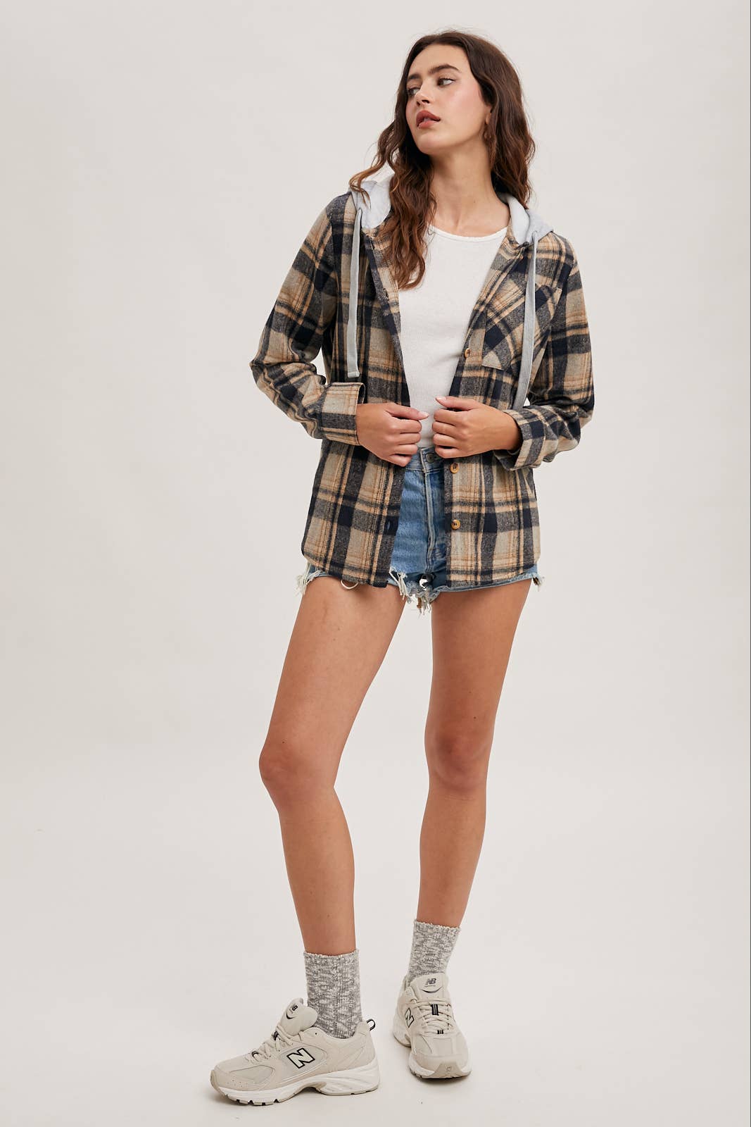 Bluivy – wholesale Shirt Jacket/Shacket - Women’s – HOODED FLANNEL BUTTON FRONT SHIRT JACKET15