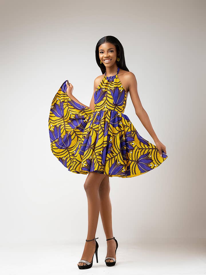 African Print Zuri open back mini dress for wholesale by ETNICA