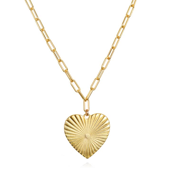 Statement Fluted Heart Gem Paperclip Halsband för wholesale av Amelia Rose Jewelry