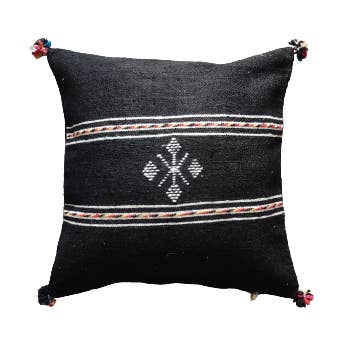 Sort berber bomuldspude for engroshandel hos Mazir Décoration