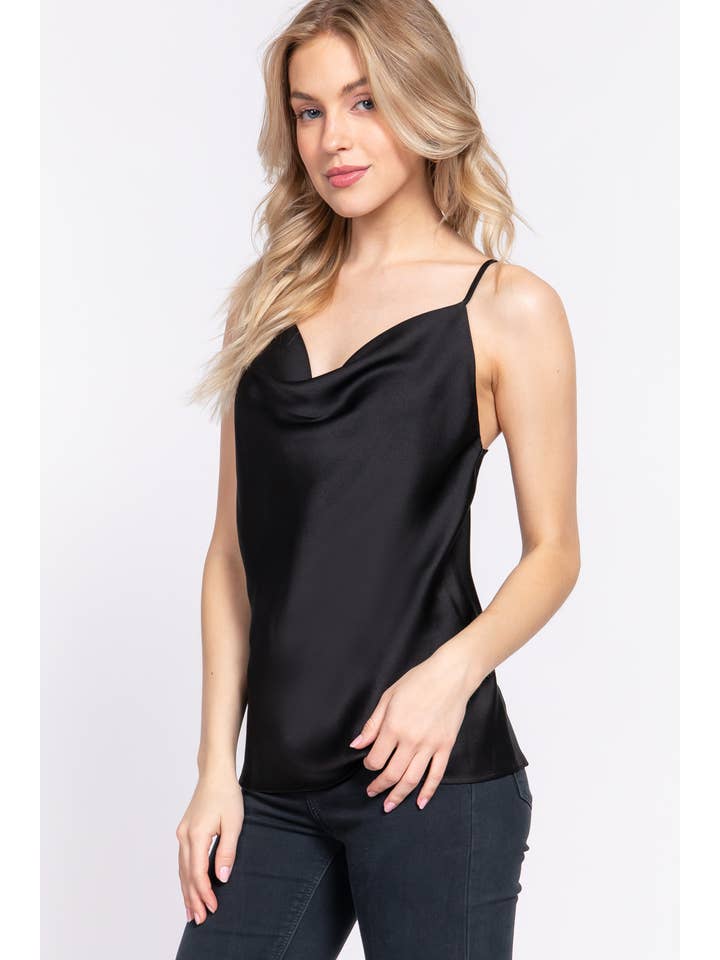 42POPS - Wholesale Camisole - Women's - `.SLIM FIT COWL NECK SATIN CAMI TOP