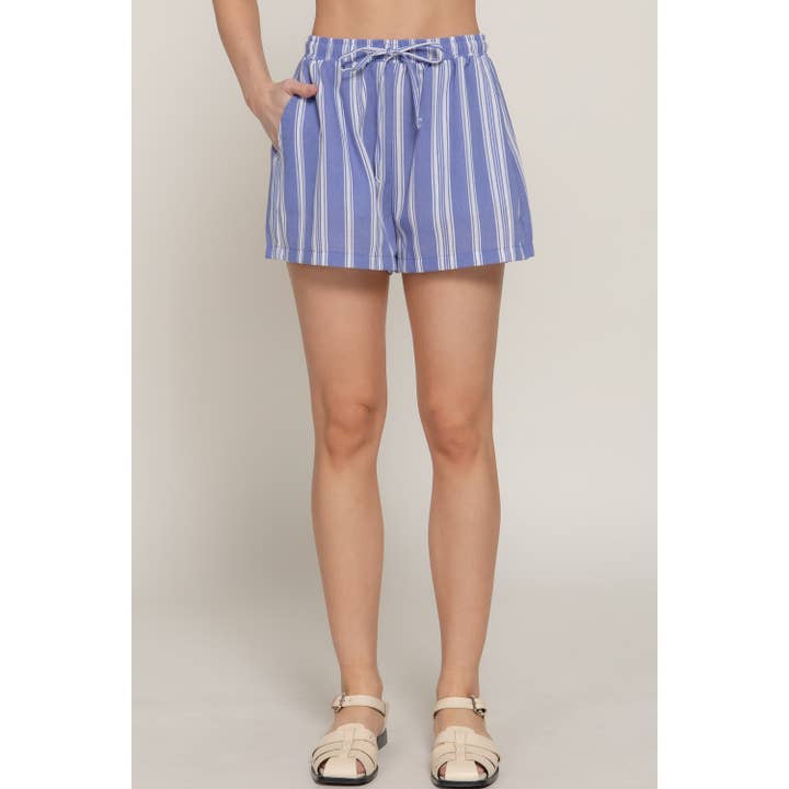 Paperdoll - Wholesale Shorts - Women's - STRIPE PRINT LINEN EFFECT SHORTS