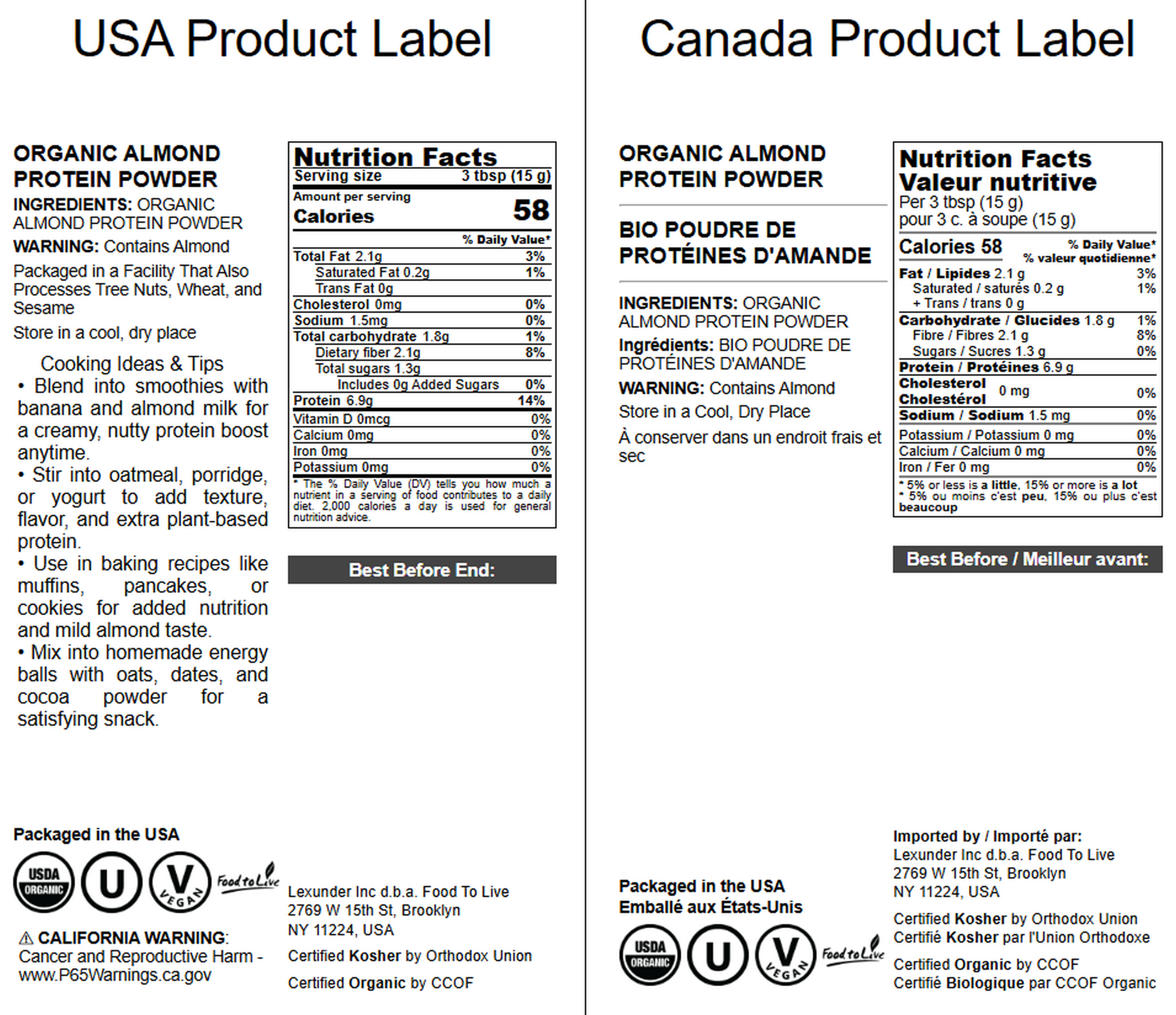 Food To Live - Wholesale Protein/superfood powder - Organic Almond Protein Powder – Vegan, Kosher, Bulk – by Food to Live2