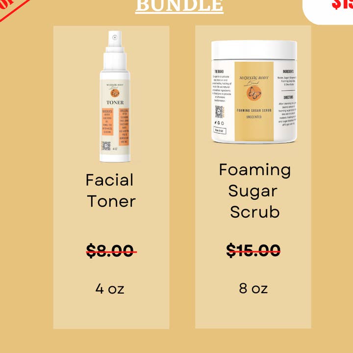 Pacote de pacote: Esfoliante de Toner Facial e Esfoliação de Açúcar por atacado de Majestic Body Brand