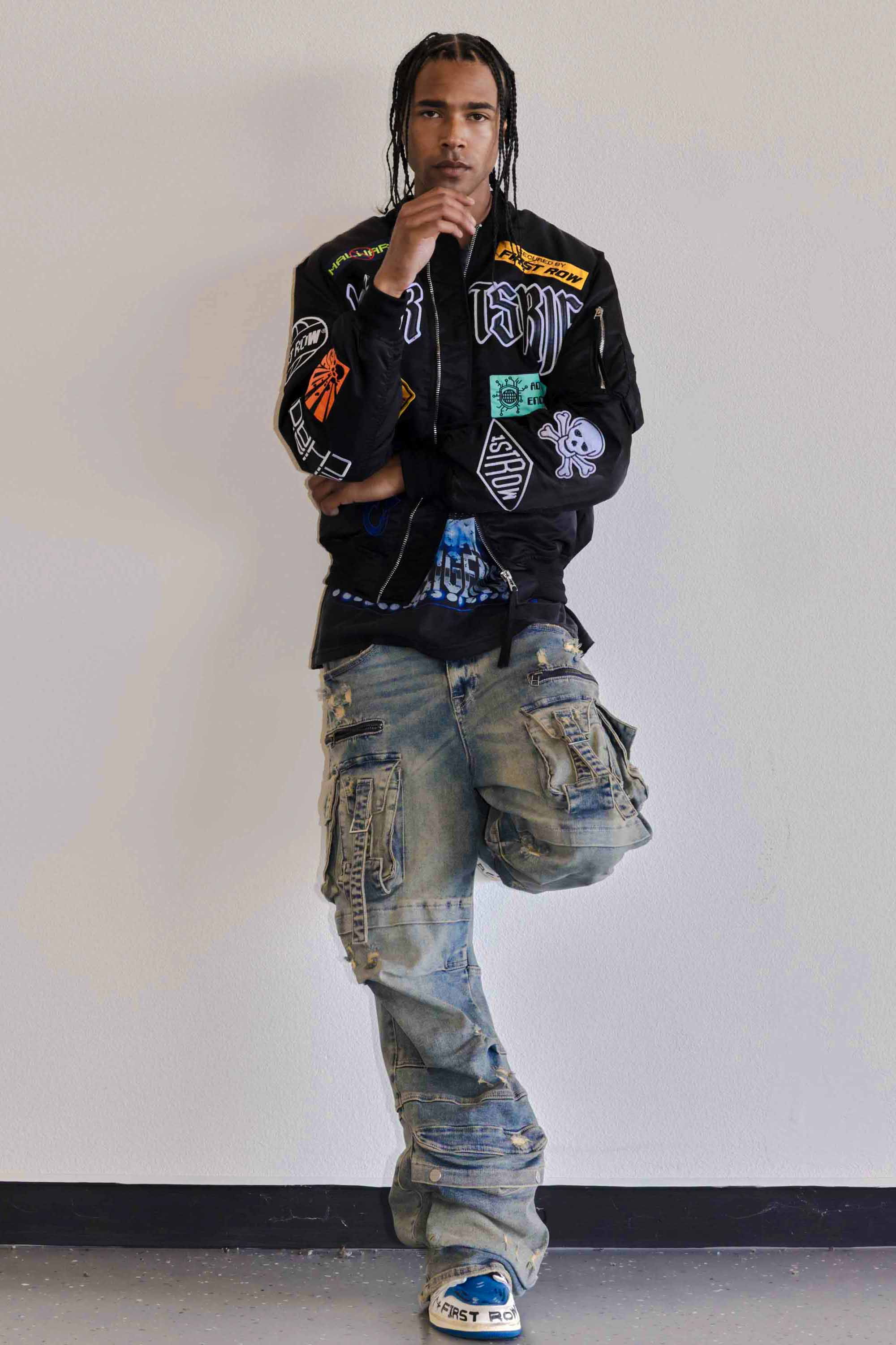 First Row - Vente Jean – homme - Pantalon cargo en denim large Y2K avec poches utilitaires14