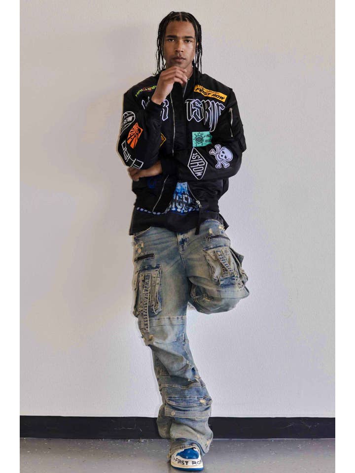 First Row – wholesale Jeans - Herr – Y2K vida cargobyxor i denim med utility-fickor14